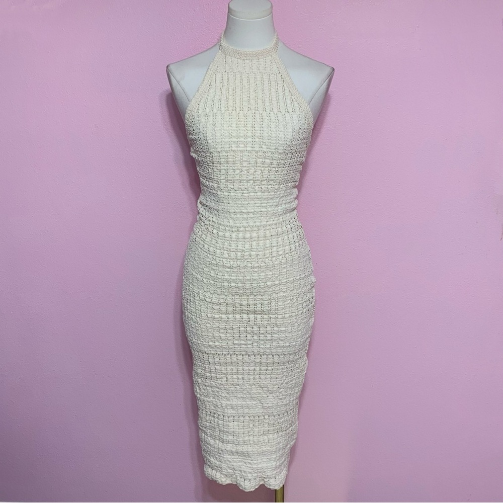 Zara Beige Crochet Knit Midi Dress S - Picture 2 of 7